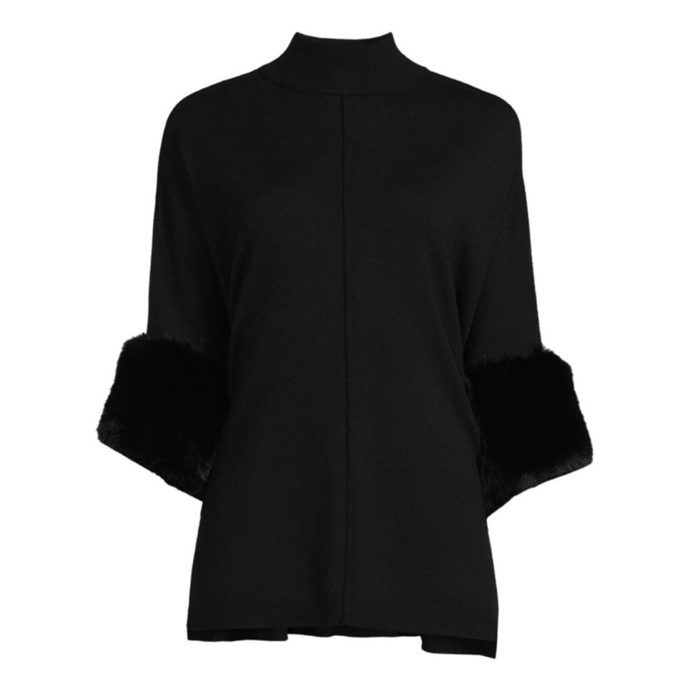 Saks Fifth Avenue Black Faux Fur Trim Sweater